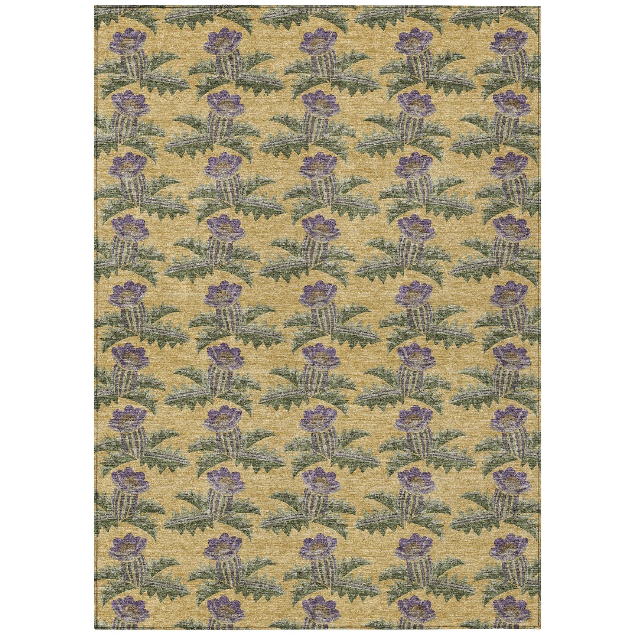 8' X 10' Gold And Khaki Floral Washable Indoor Outdoor Area Rug Homeroots Outdoor