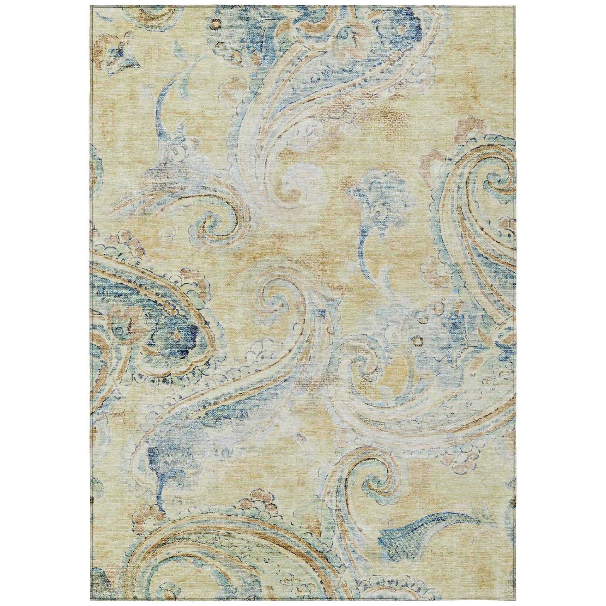 8' X 10' Gold And Mint Green Paisley Washable Indoor Outdoor Area Rug Homeroots Outdoor