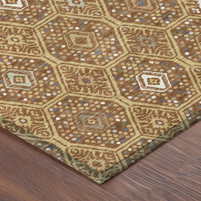 8' X 10' Gold And Orange Geometric Washable Indoor Outdoor Area Rug Homeroots Outdoor