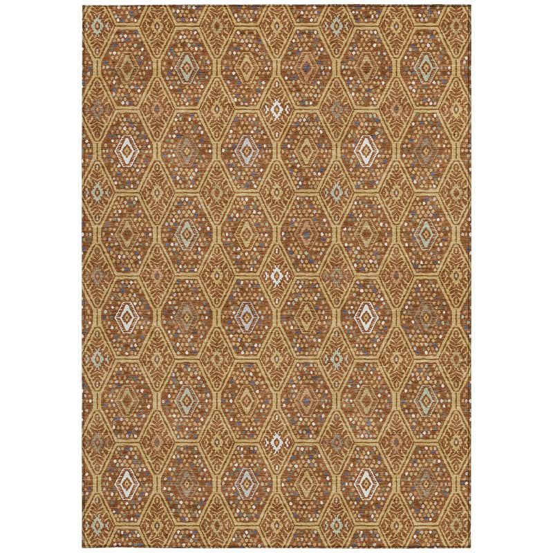 8' X 10' Gold And Orange Geometric Washable Indoor Outdoor Area Rug Homeroots Outdoor