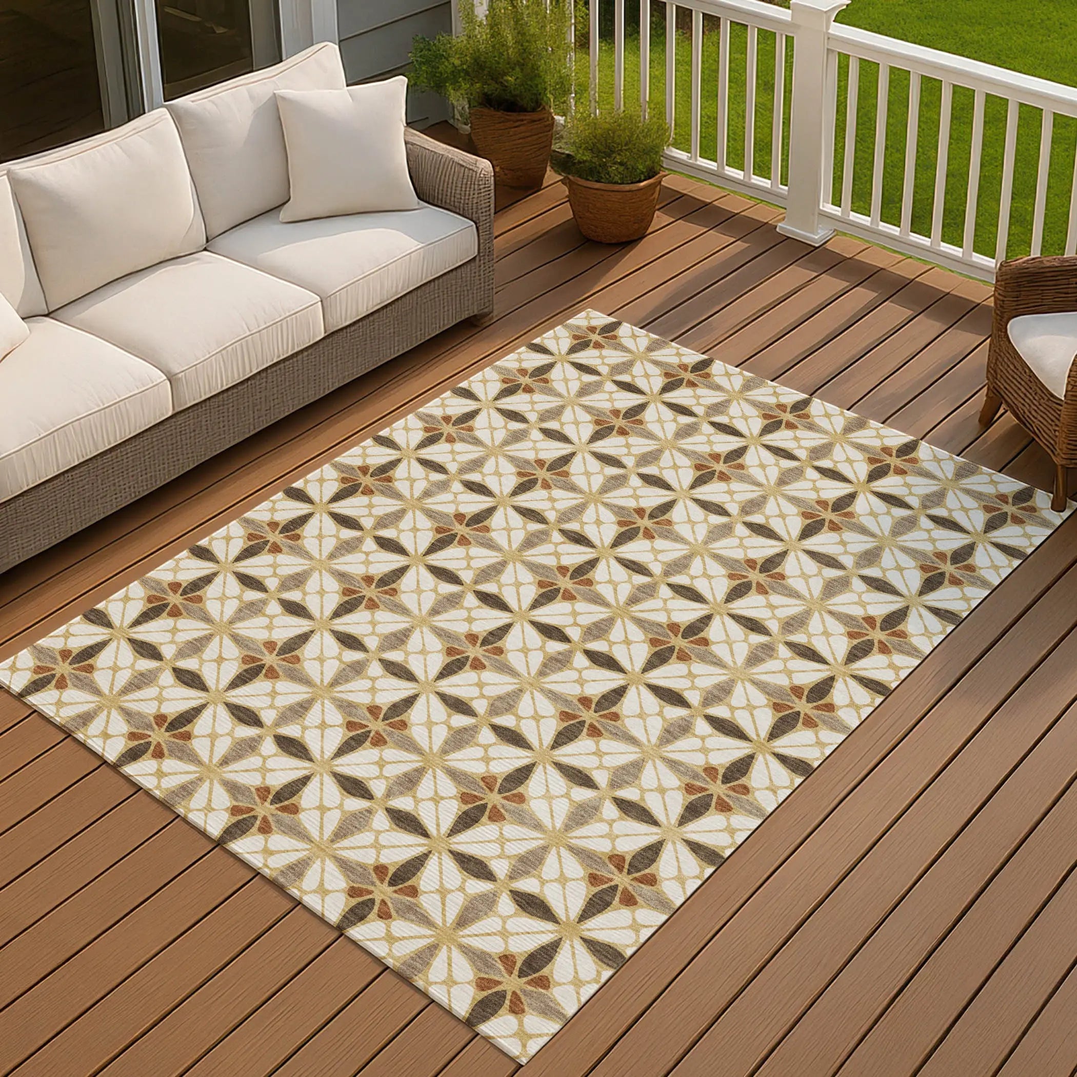 8' X 10' Gold And Orange Geometric Washable Indoor Outdoor Area Rug Homeroots Outdoor
