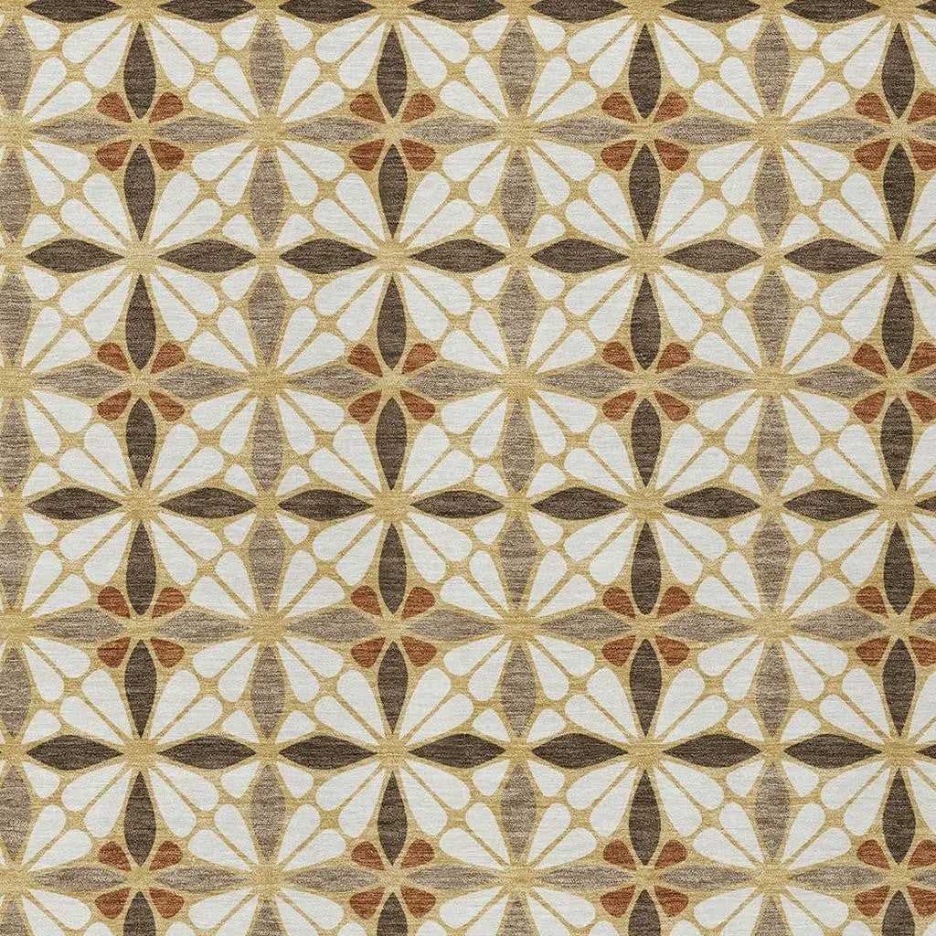 8' X 10' Gold And Orange Geometric Washable Indoor Outdoor Area Rug Homeroots Outdoor