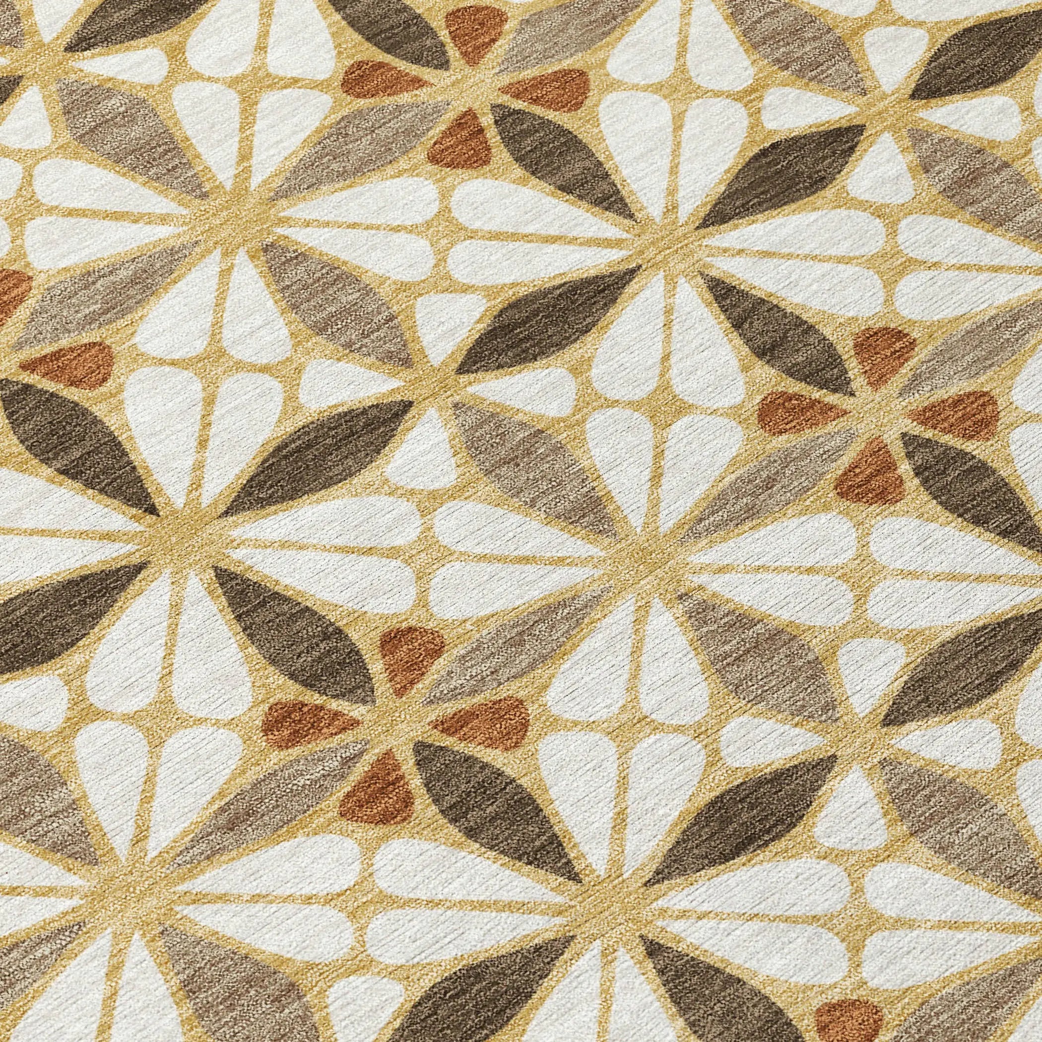 8' X 10' Gold And Orange Geometric Washable Indoor Outdoor Area Rug Homeroots Outdoor