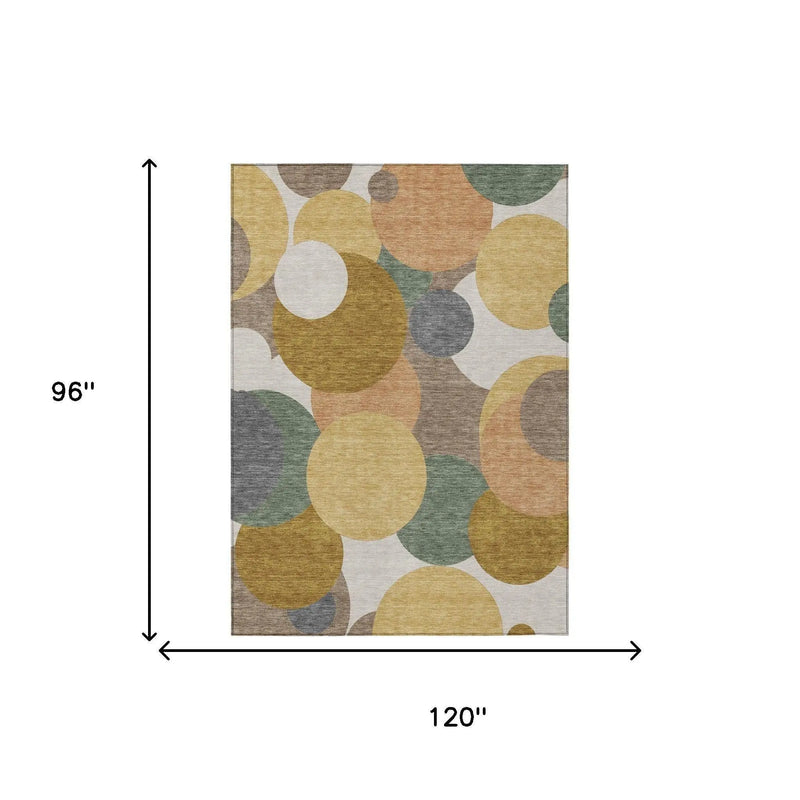 8' X 10' Gold And Walnut Geometric Washable Indoor Outdoor Area Rug Homeroots Outdoor