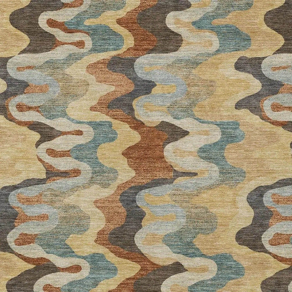 8' X 10' Gold And Wheat Abstract Washable Indoor Outdoor Area Rug Homeroots Outdoor