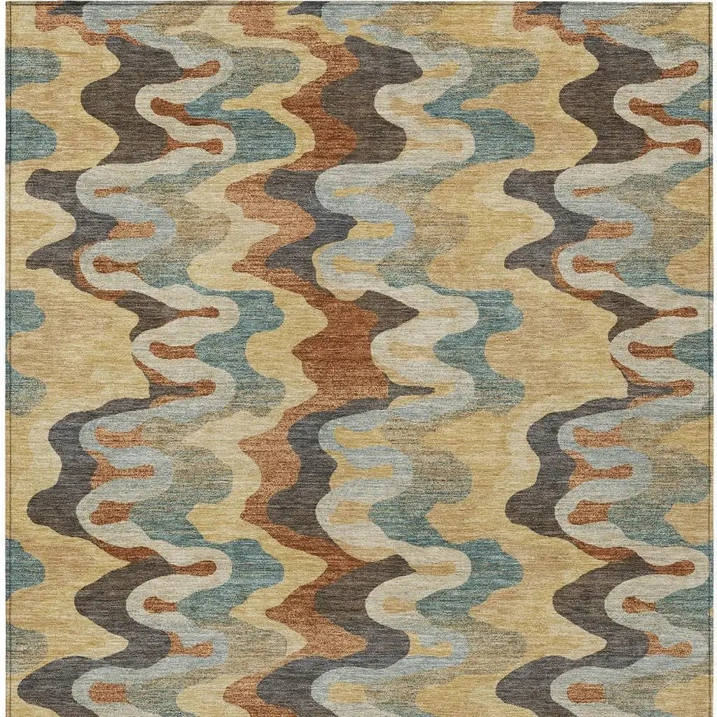 8' X 10' Gold And Wheat Abstract Washable Indoor Outdoor Area Rug Homeroots Outdoor