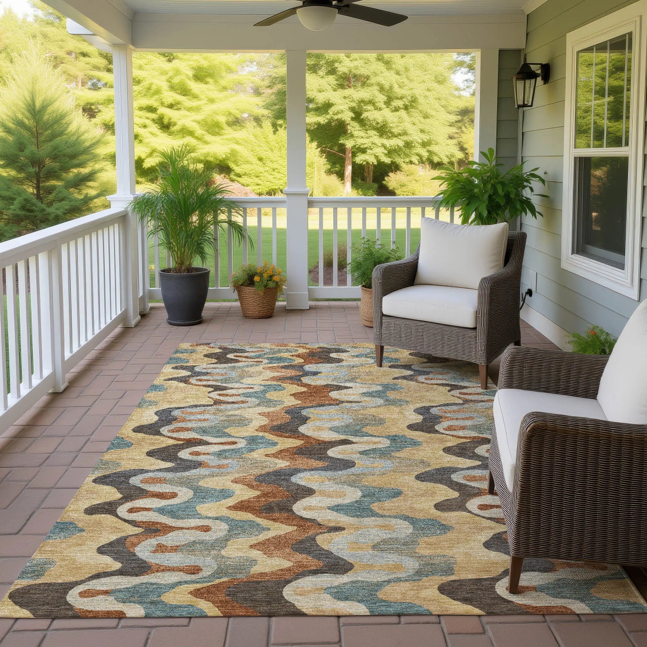 8' X 10' Gold And Wheat Abstract Washable Indoor Outdoor Area Rug Homeroots Outdoor