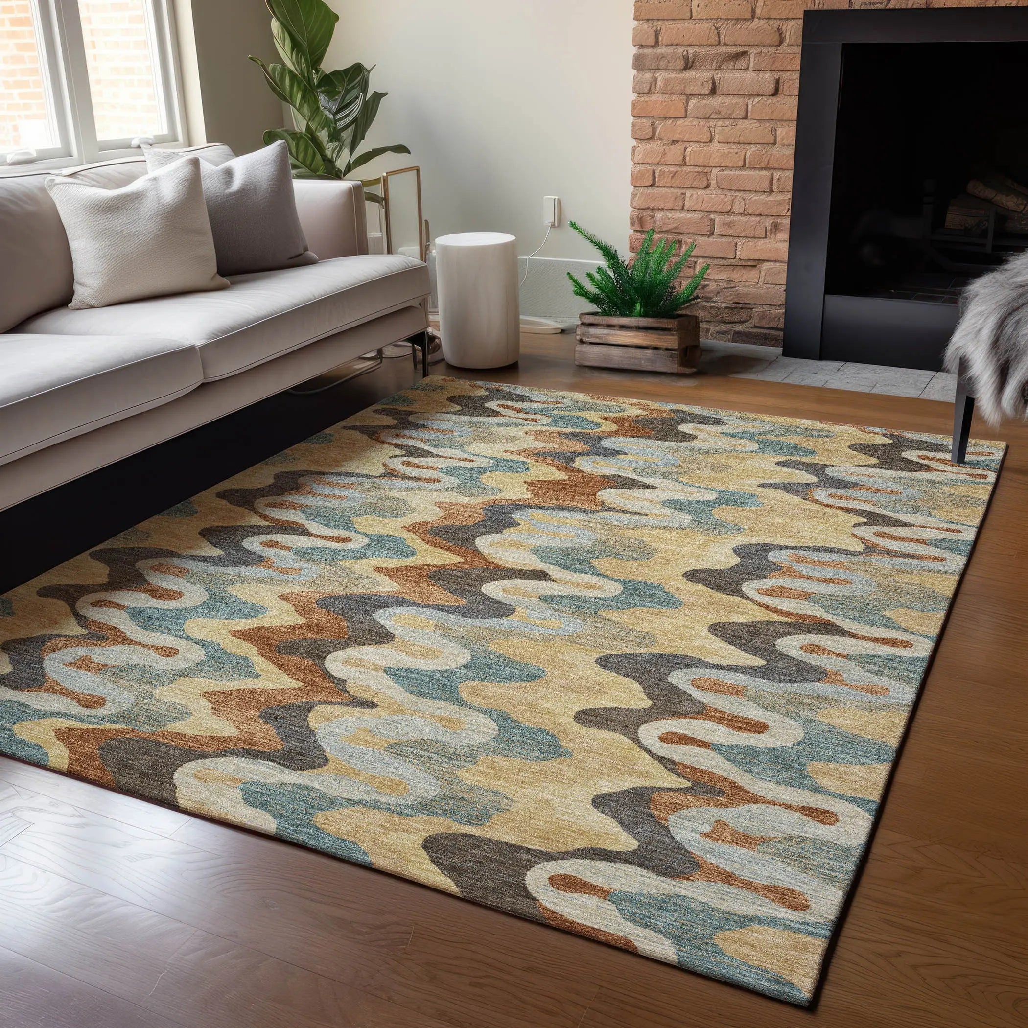 8' X 10' Gold And Wheat Abstract Washable Indoor Outdoor Area Rug Homeroots Outdoor