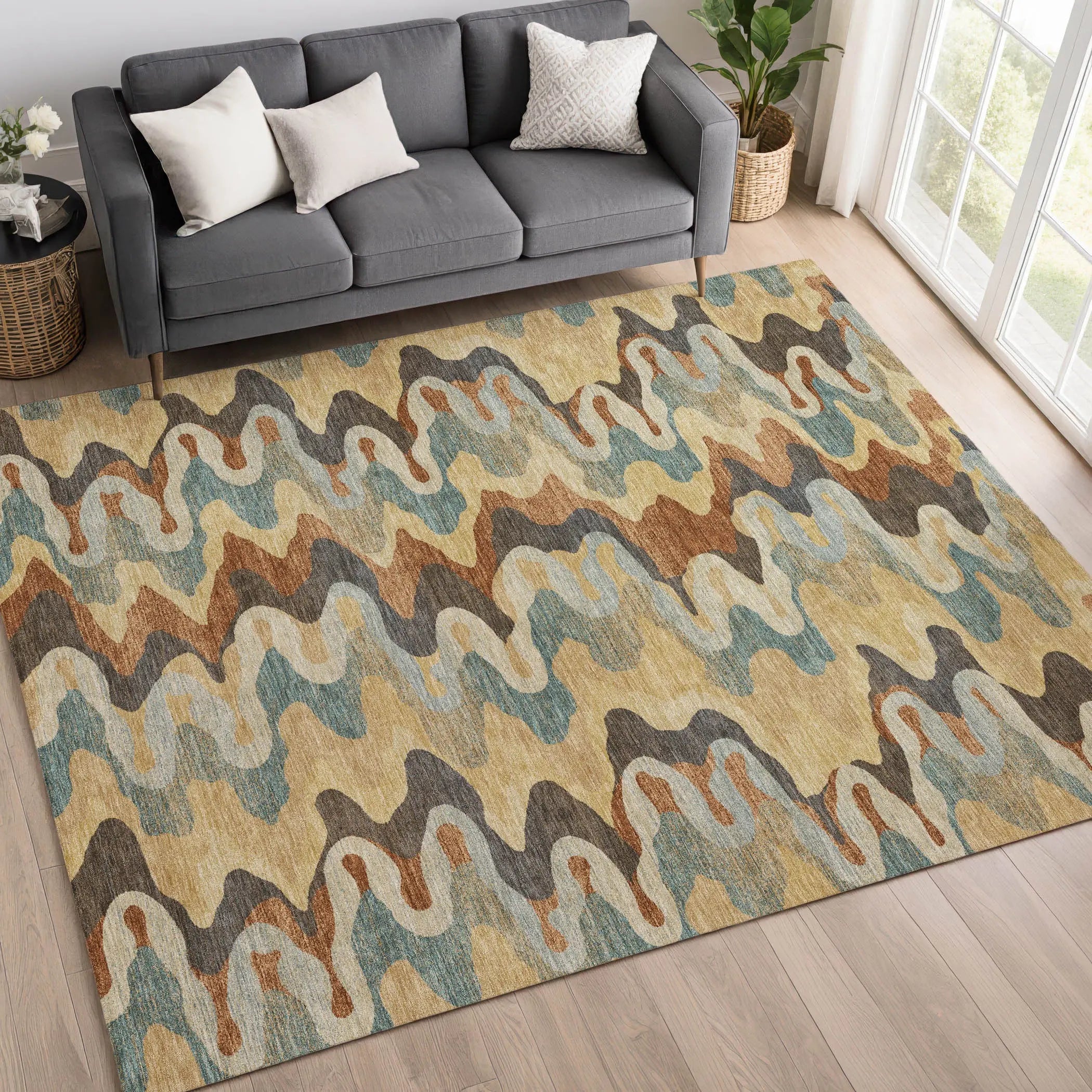 8' X 10' Gold And Wheat Abstract Washable Indoor Outdoor Area Rug Homeroots Outdoor