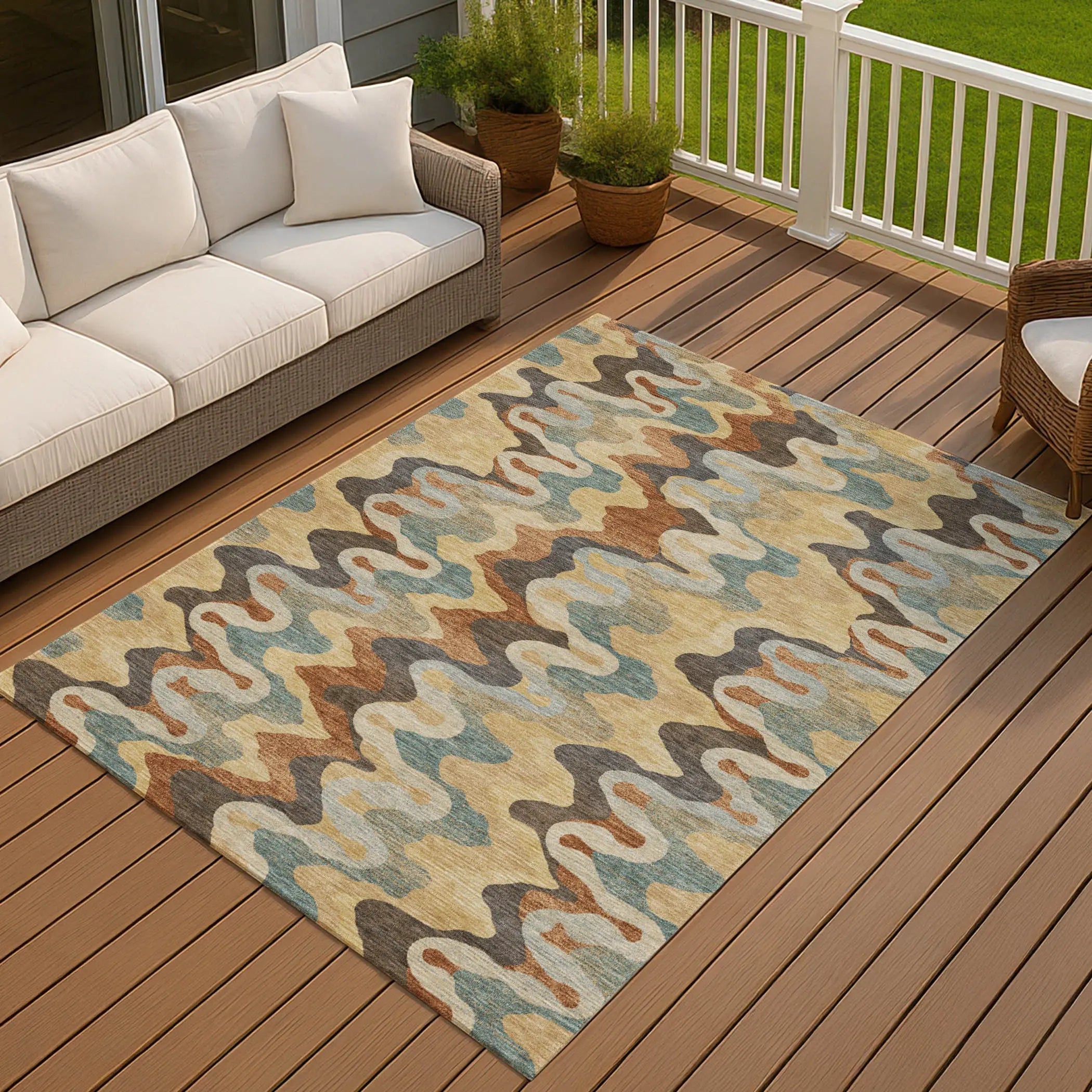8' X 10' Gold And Wheat Abstract Washable Indoor Outdoor Area Rug Homeroots Outdoor