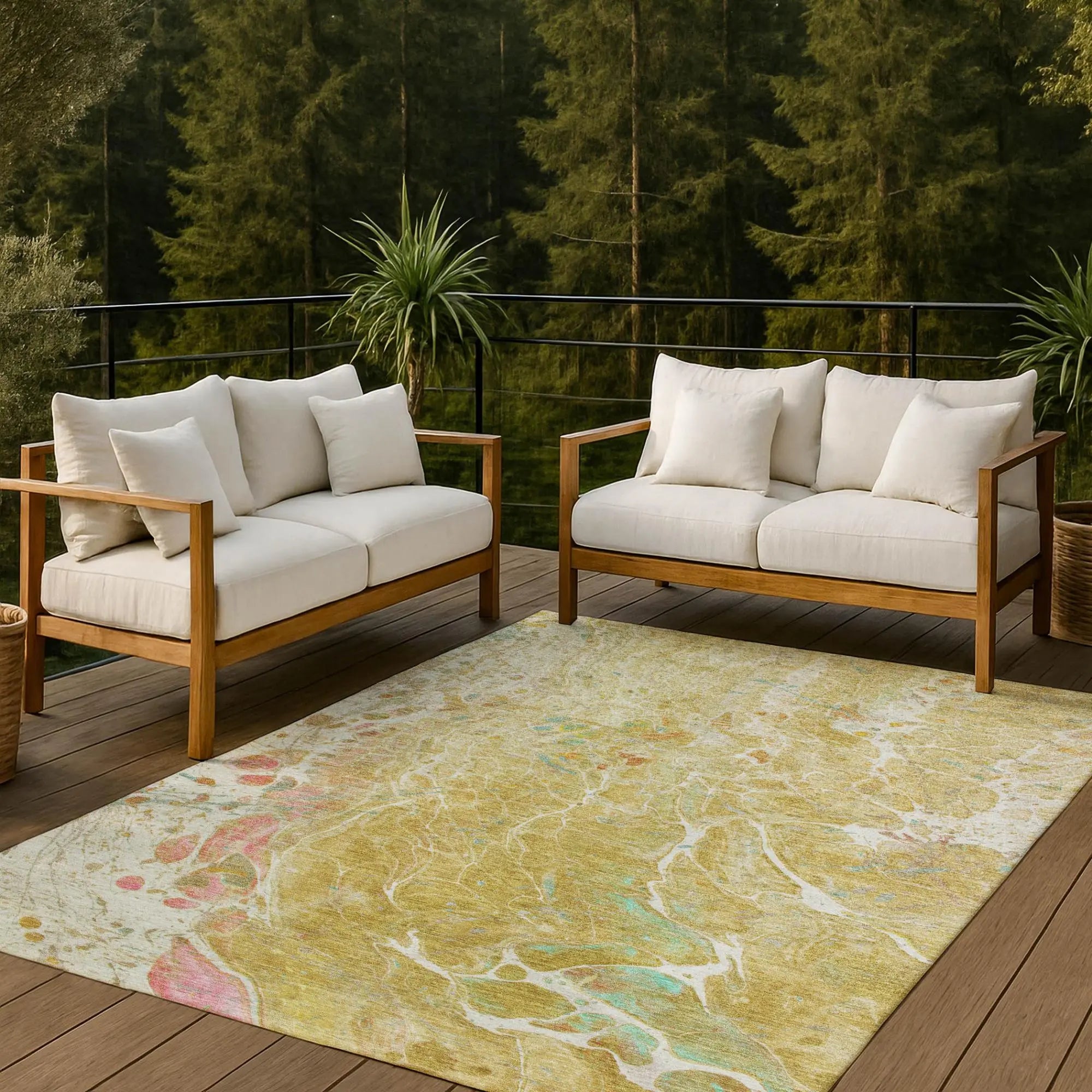 8' X 10' Gold And Wheat Abstract Washable Indoor Outdoor Area Rug Homeroots Outdoor