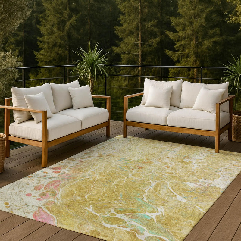 8' X 10' Gold And Wheat Abstract Washable Indoor Outdoor Area Rug Homeroots Outdoor