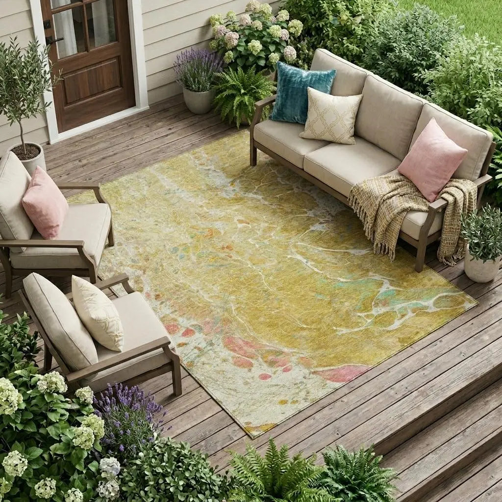 8' X 10' Gold And Wheat Abstract Washable Indoor Outdoor Area Rug Homeroots Outdoor