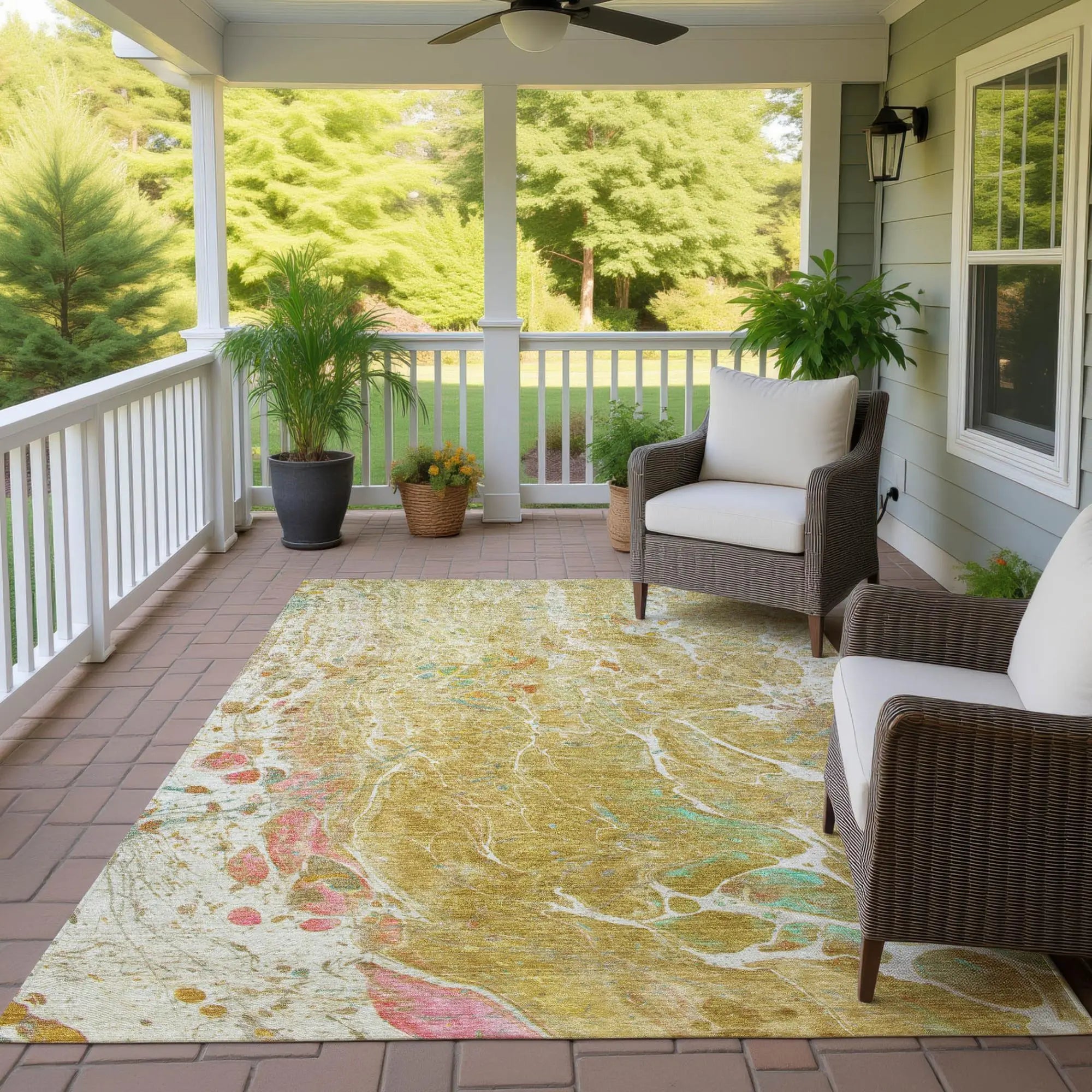8' X 10' Gold And Wheat Abstract Washable Indoor Outdoor Area Rug Homeroots Outdoor