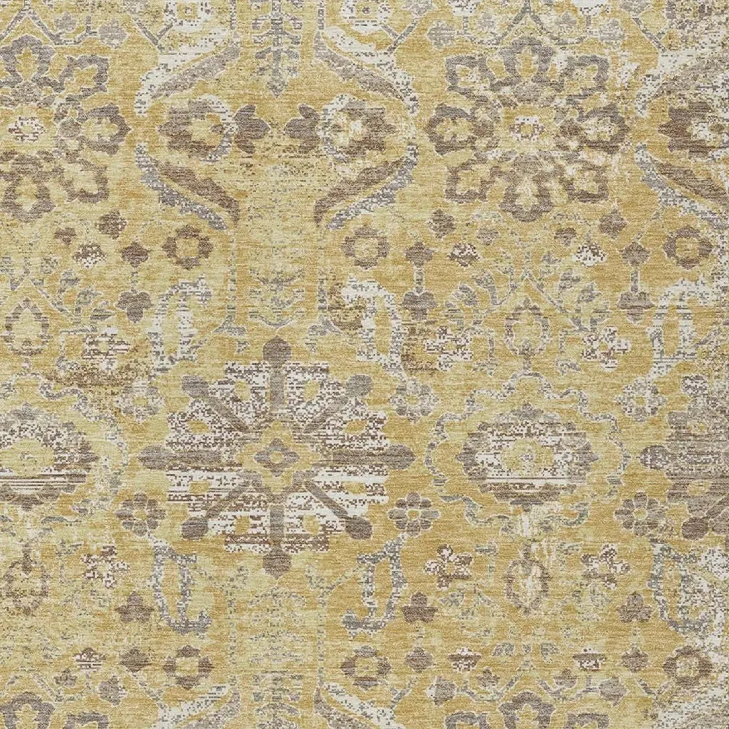 8' X 10' Gold And Wheat Damask Washable Indoor Outdoor Area Rug Homeroots Outdoor