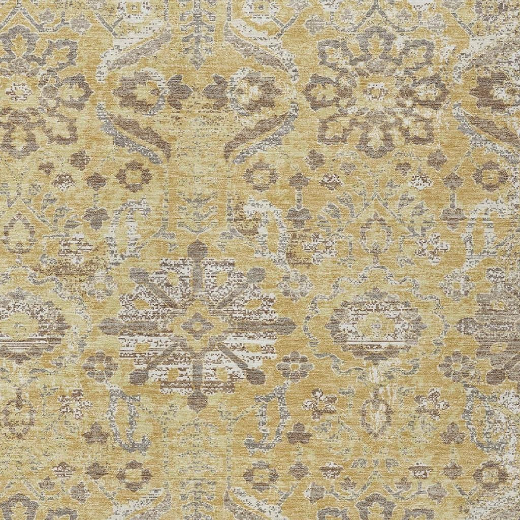8' X 10' Gold And Wheat Damask Washable Indoor Outdoor Area Rug Homeroots Outdoor