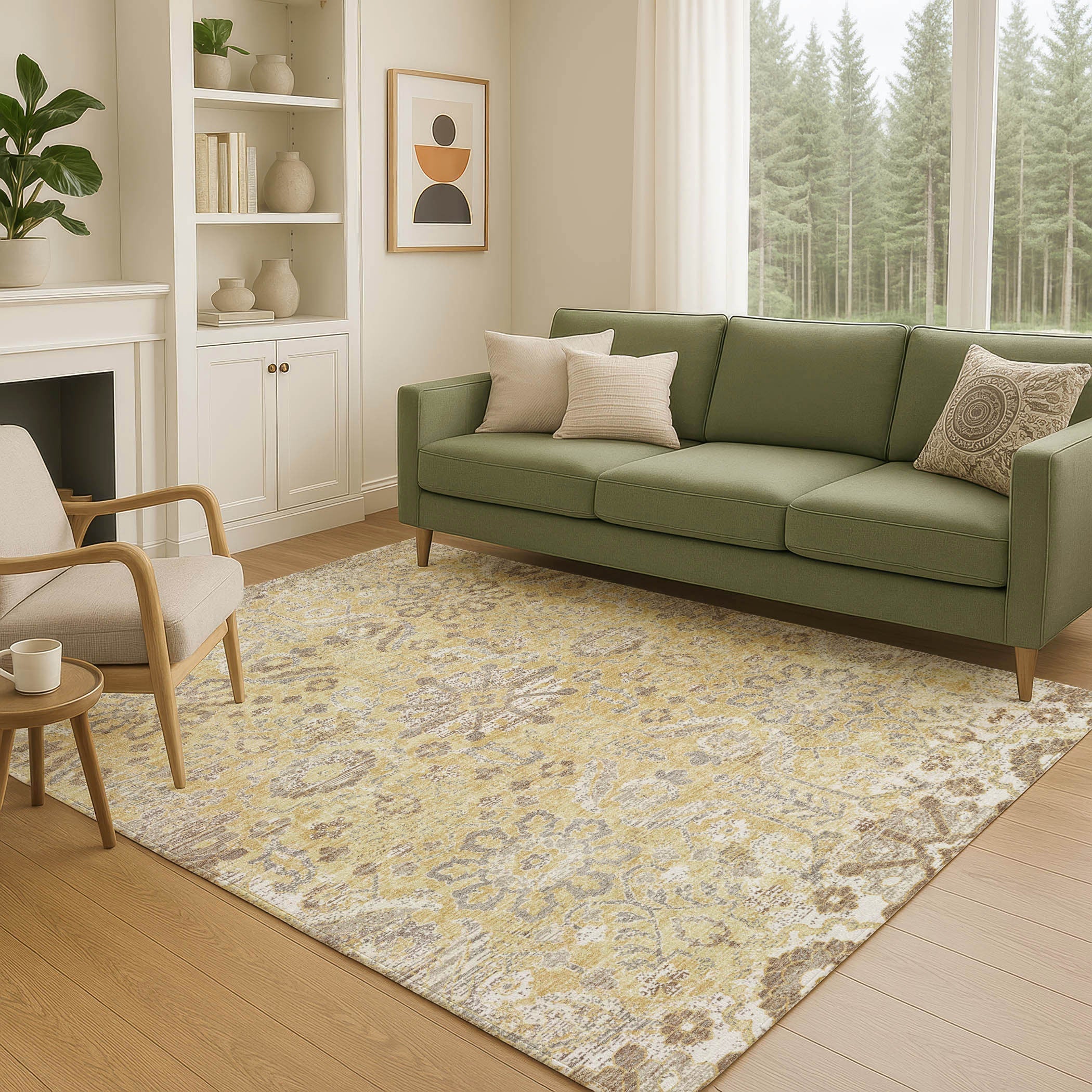 8' X 10' Gold And Wheat Damask Washable Indoor Outdoor Area Rug Homeroots Outdoor