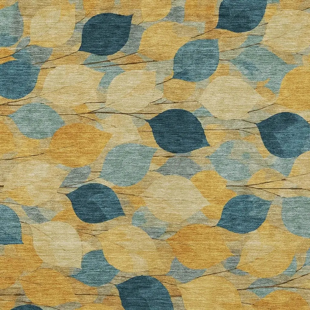 8' X 10' Gold And Wheat Floral Washable Indoor Outdoor Area Rug Homeroots Outdoor