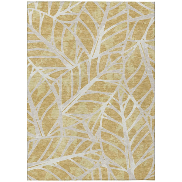 8' X 10' Gold And Wheat Floral Washable Indoor Outdoor Area Rug Homeroots Outdoor