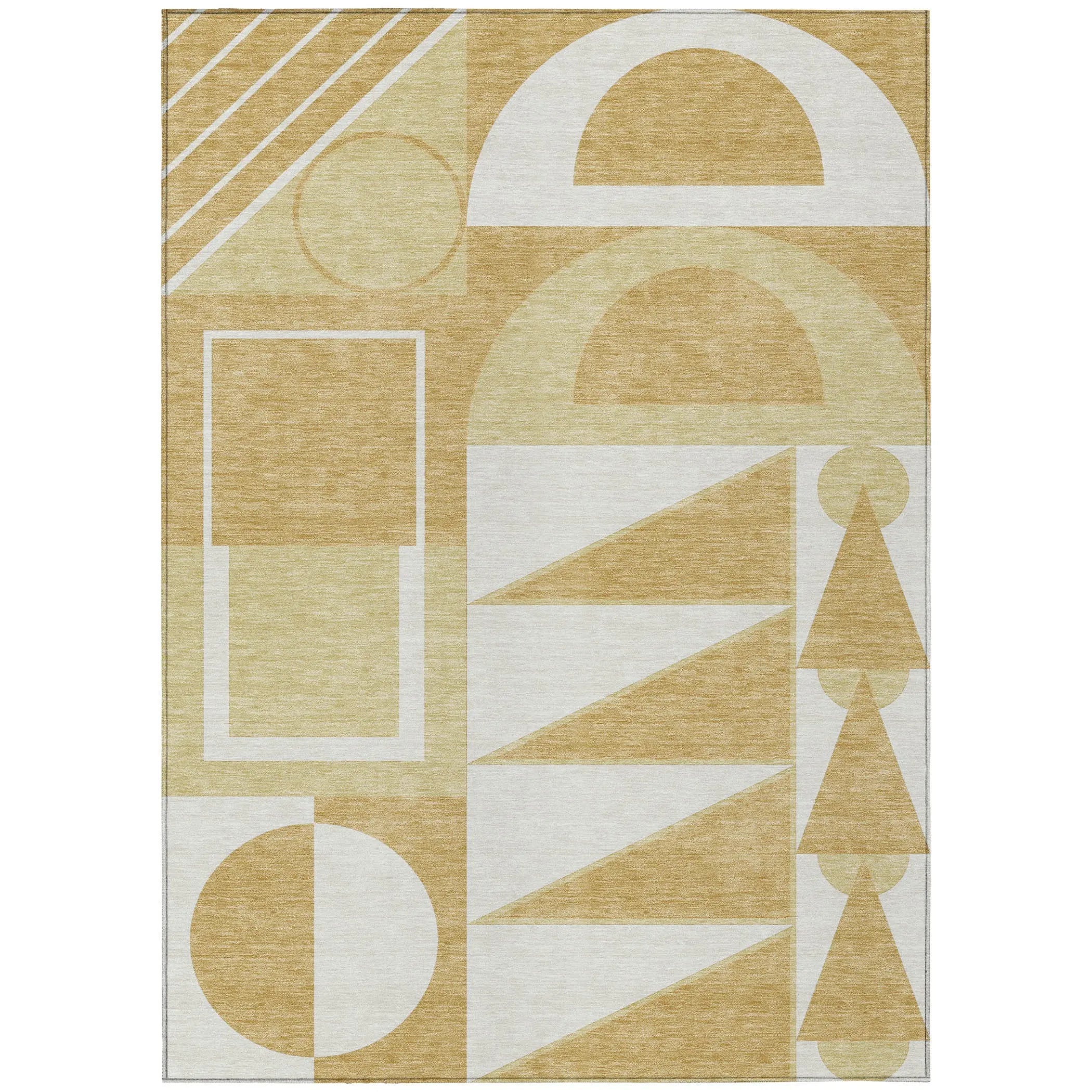 8' X 10' Gold And Wheat Geometric Washable Indoor Outdoor Area Rug Homeroots Outdoor