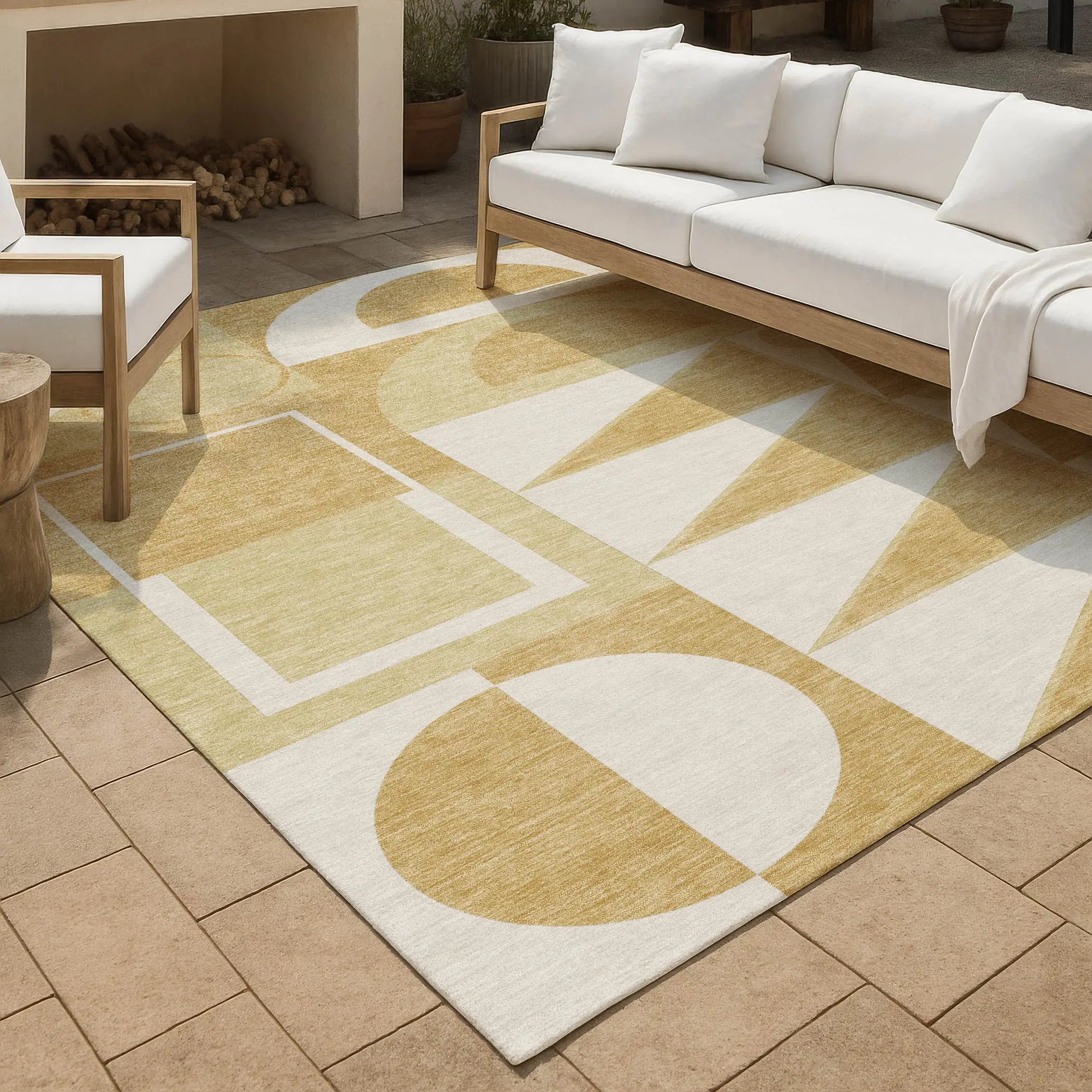 8' X 10' Gold And Wheat Geometric Washable Indoor Outdoor Area Rug Homeroots Outdoor
