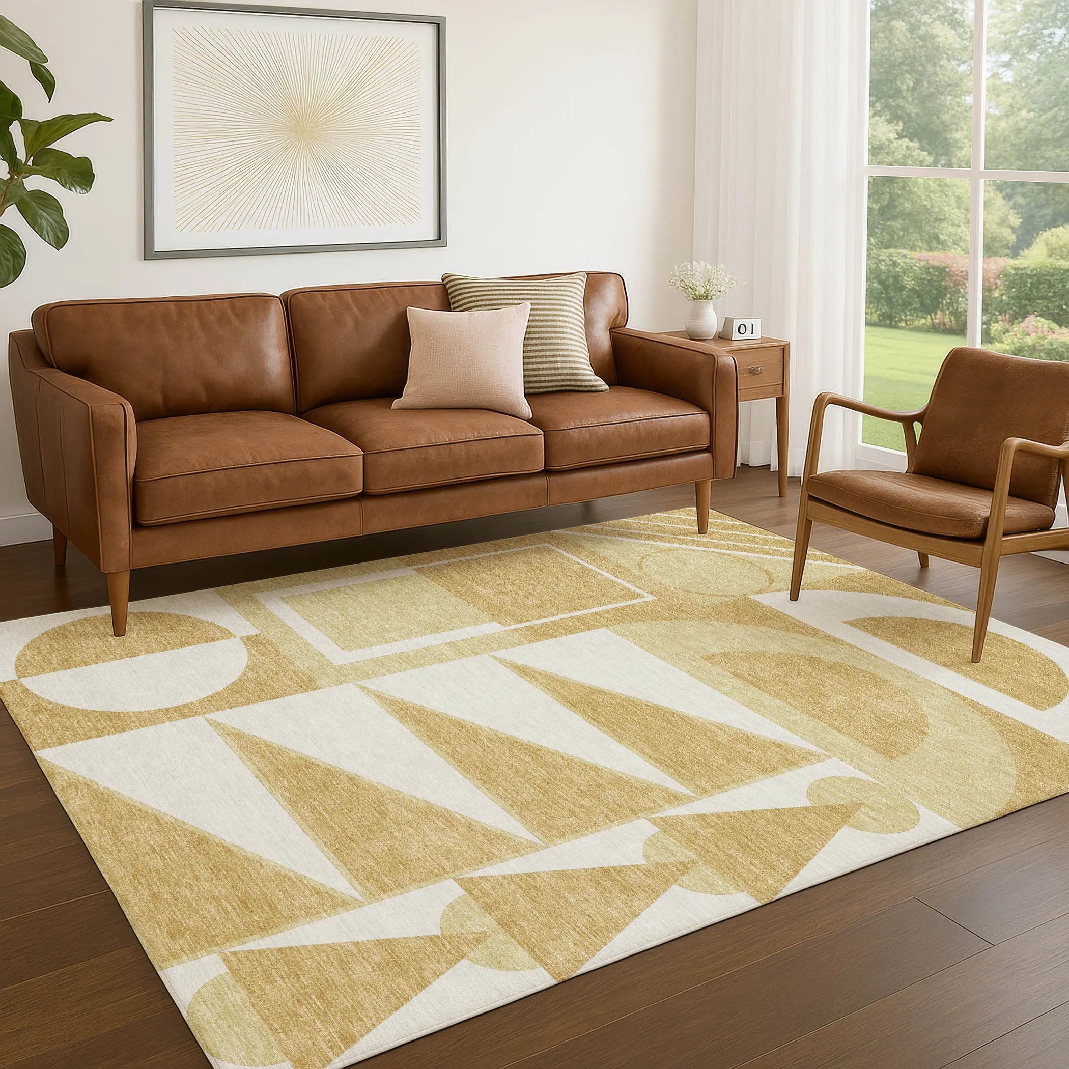 8' X 10' Gold And Wheat Geometric Washable Indoor Outdoor Area Rug Homeroots Outdoor