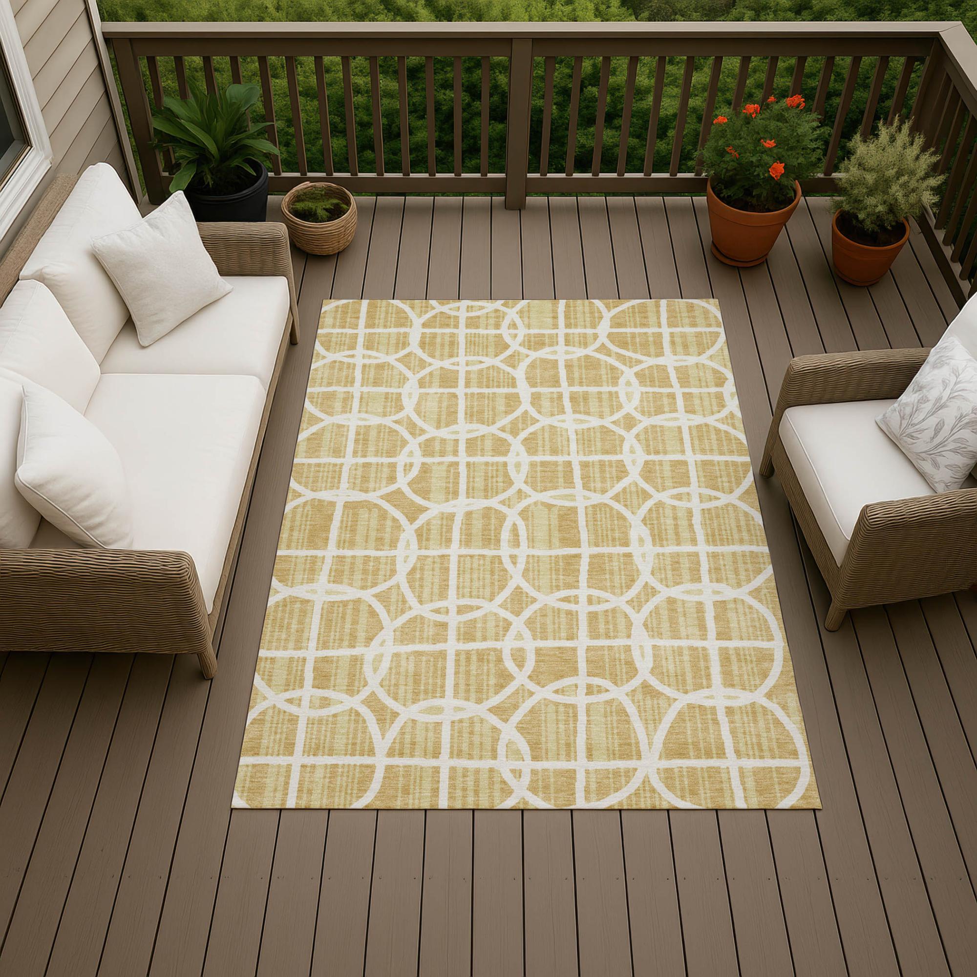 8' X 10' Gold And Wheat Geometric Washable Indoor Outdoor Area Rug Homeroots Outdoor
