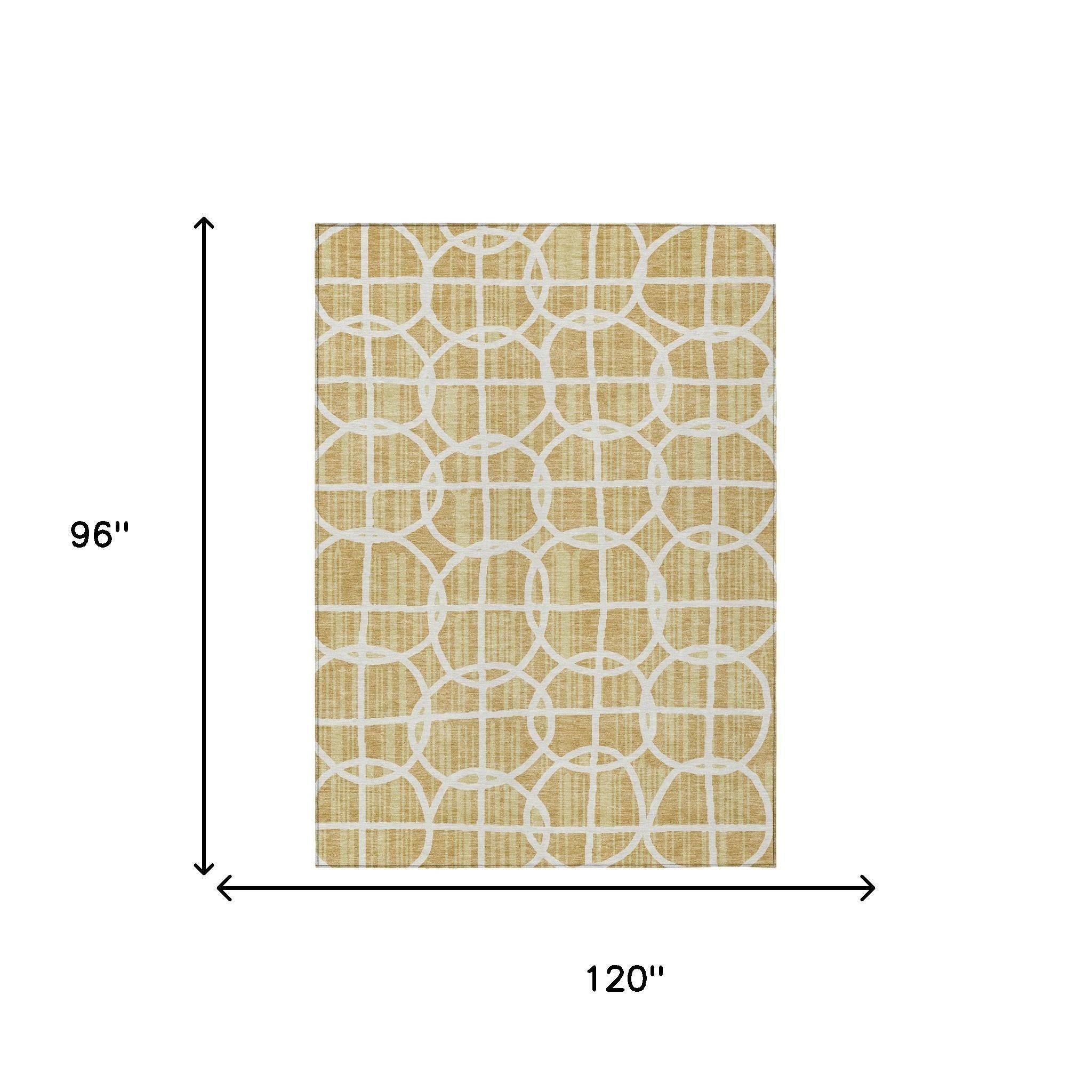 8' X 10' Gold And Wheat Geometric Washable Indoor Outdoor Area Rug Homeroots Outdoor