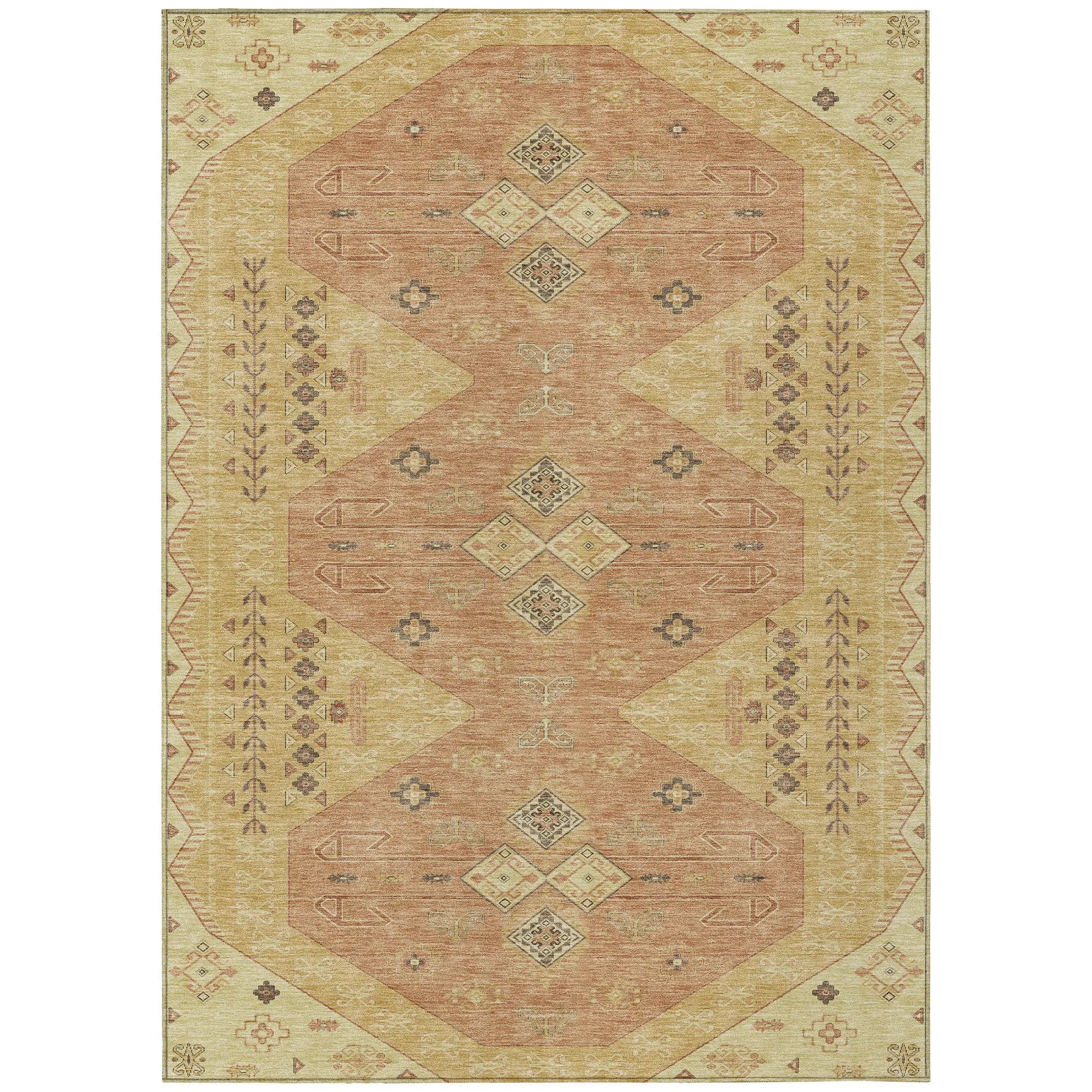 8' X 10' Gold And Wheat Geometric Washable Indoor Outdoor Area Rug Homeroots Outdoor