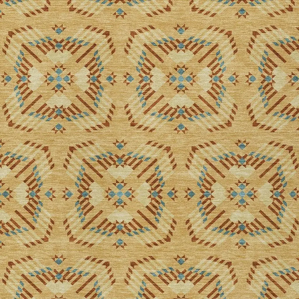 8' X 10' Gold And Wheat Geometric Washable Indoor Outdoor Area Rug Homeroots Outdoor