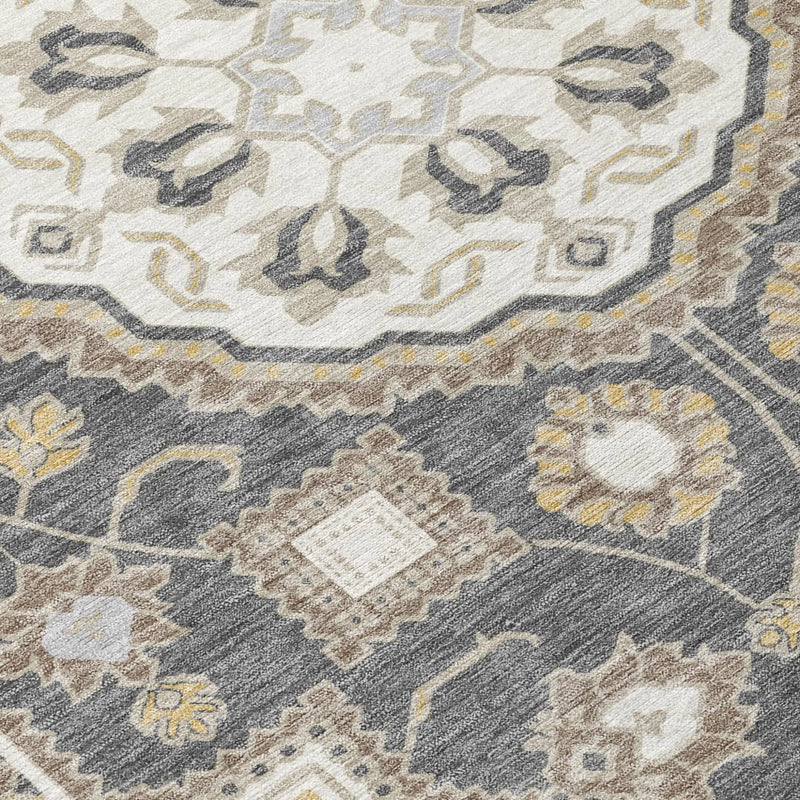 8' X 10' Graphite And Gray Floral Medallion Washable Indoor Outdoor Area Rug Homeroots Outdoor
