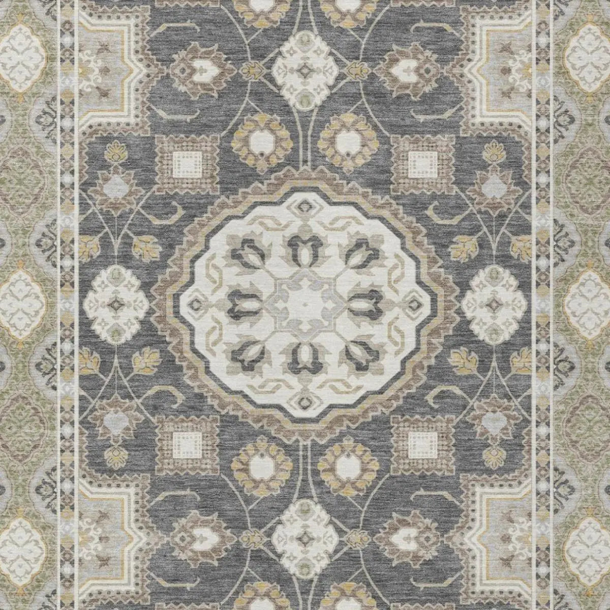 8' X 10' Graphite And Gray Floral Medallion Washable Indoor Outdoor Area Rug Homeroots Outdoor