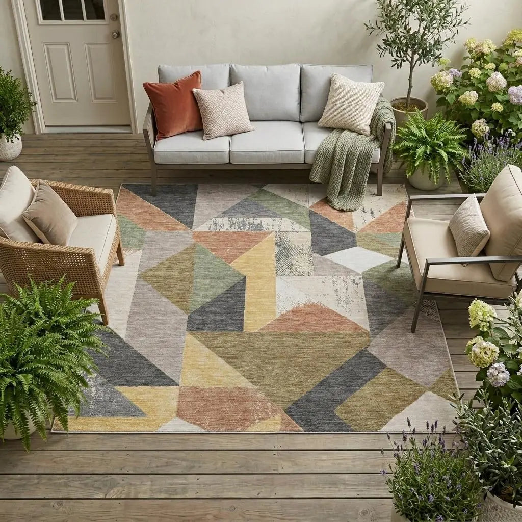 8' X 10' Graphite And Gray Geometric Washable Indoor Outdoor Area Rug Homeroots Outdoor