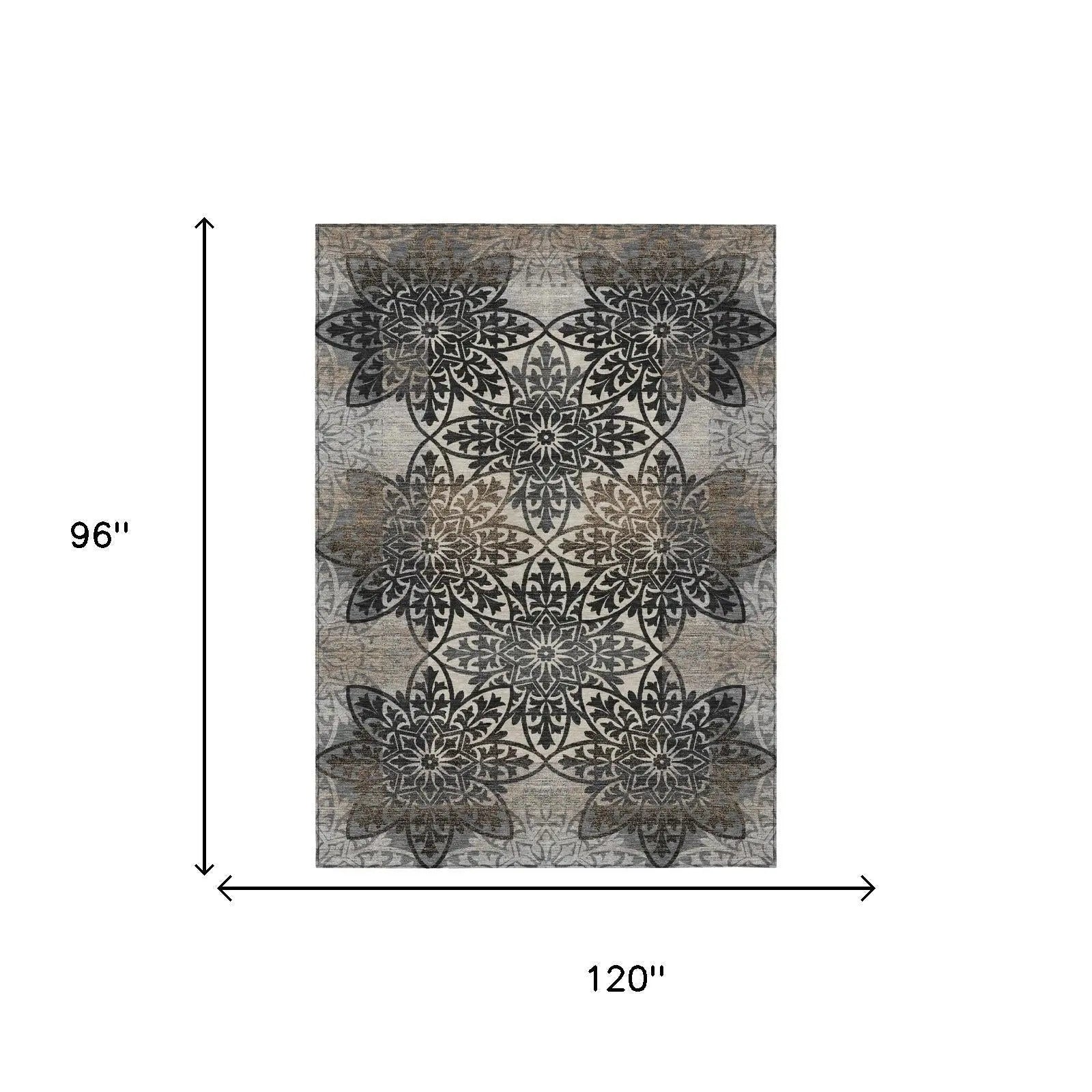 8' X 10' Graphite And Gray Oriental Washable Indoor Outdoor Area Rug Homeroots Outdoor