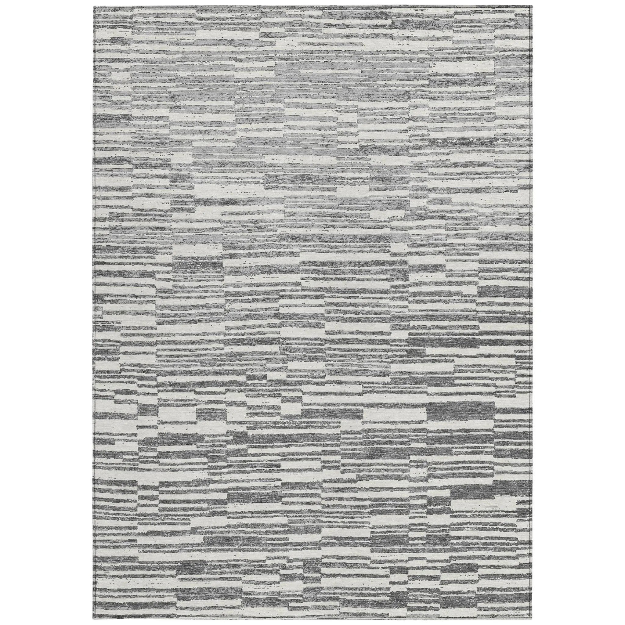 8' X 10' Graphite And Gray Striped Washable Indoor Outdoor Area Rug Homeroots Outdoor
