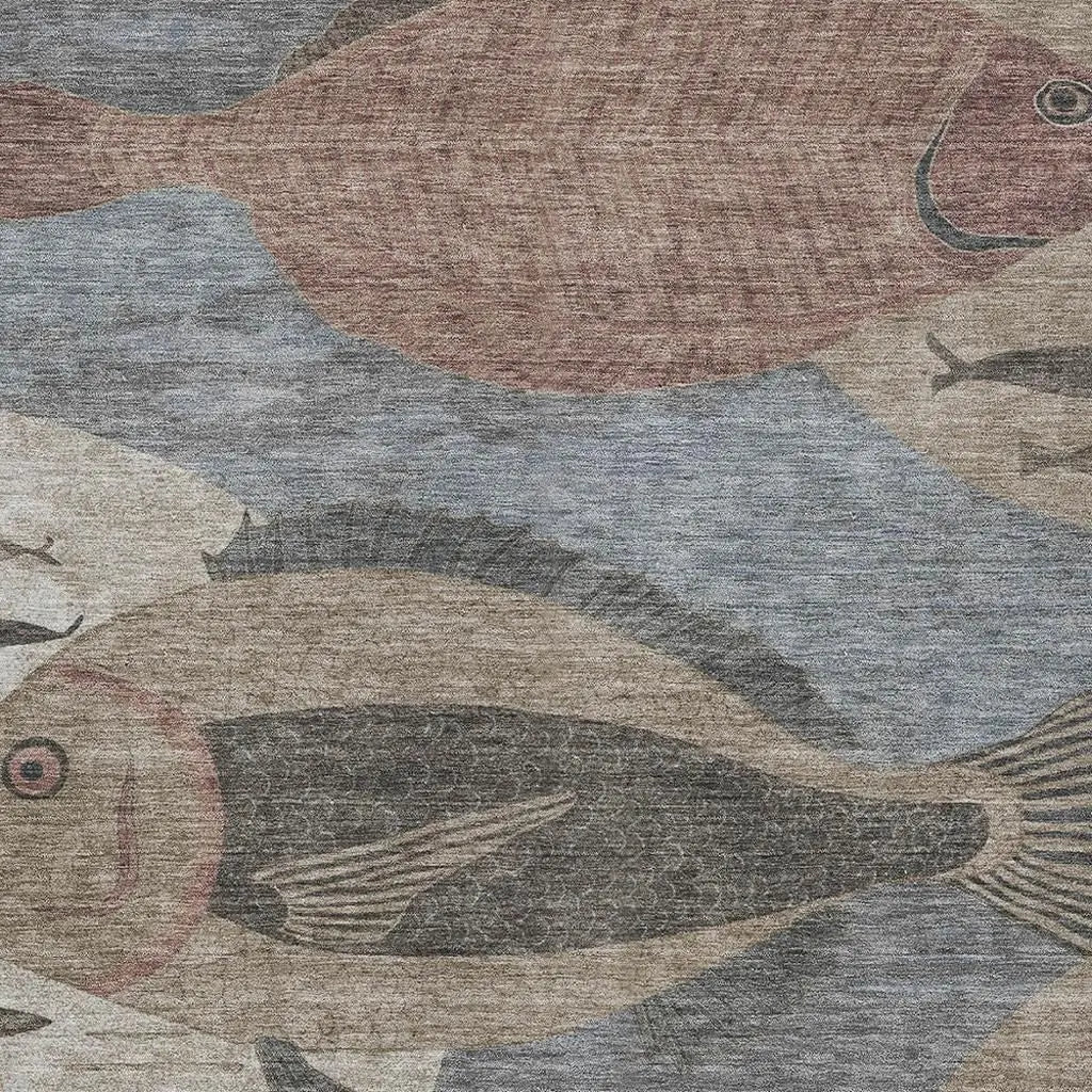 8' X 10' Gray And Beige Tropical Fish Washable Indoor Outdoor Area Rug Homeroots Outdoor