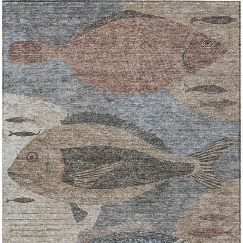 8' X 10' Gray And Beige Tropical Fish Washable Indoor Outdoor Area Rug Homeroots Outdoor