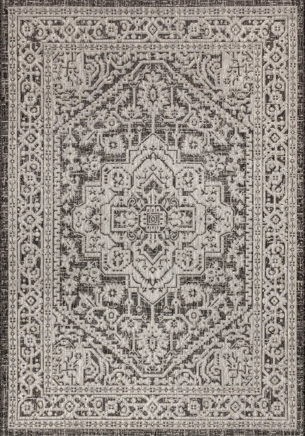 8' X 10' Gray And Black Medallion Indoor Outdoor Area Rug Homeroots Outdoor