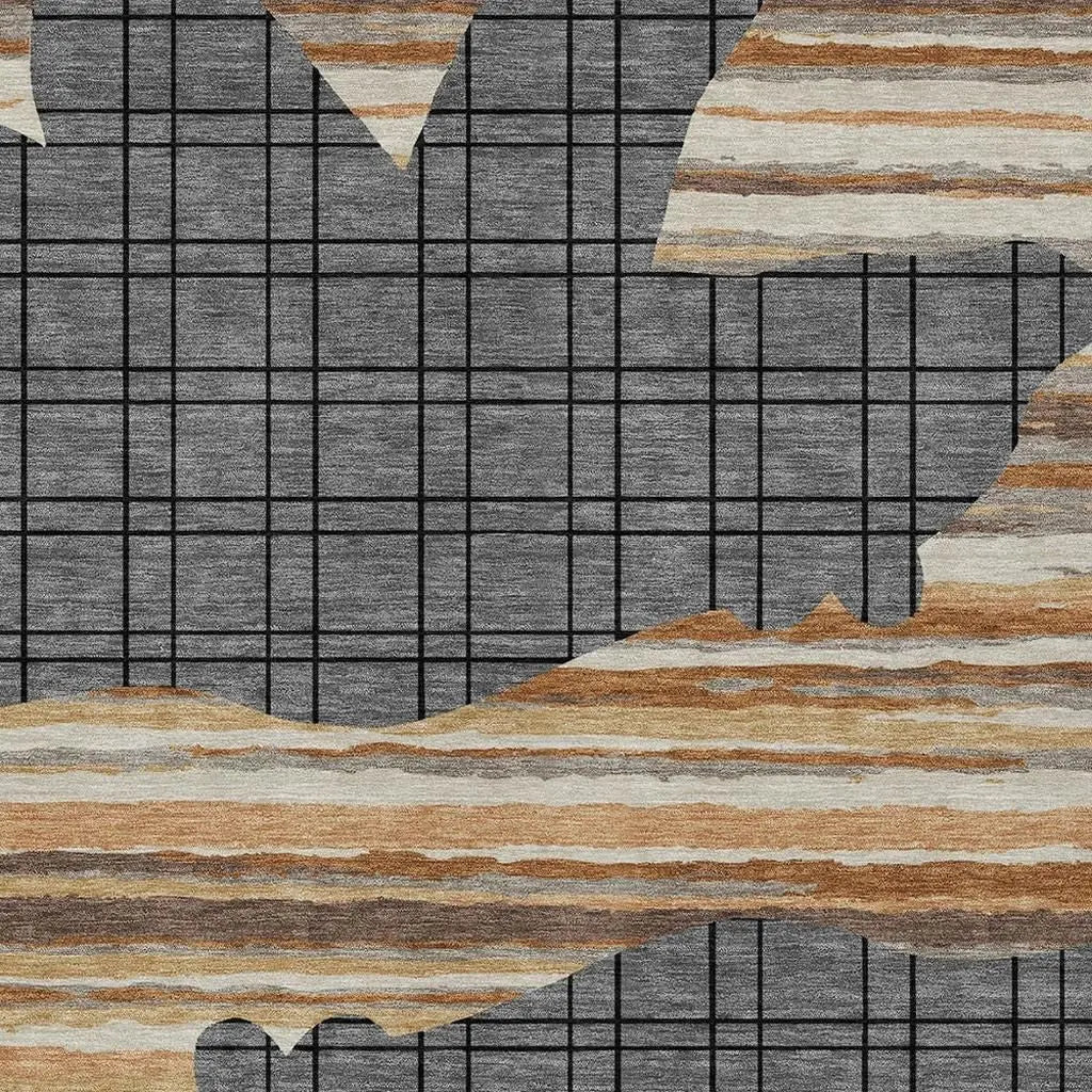 8' X 10' Gray And Brown Abstract Washable Indoor Outdoor Area Rug Homeroots Outdoor