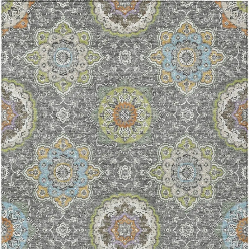 8' X 10' Gray And Brown Floral Medallion Washable Indoor Outdoor Area Rug Homeroots Outdoor