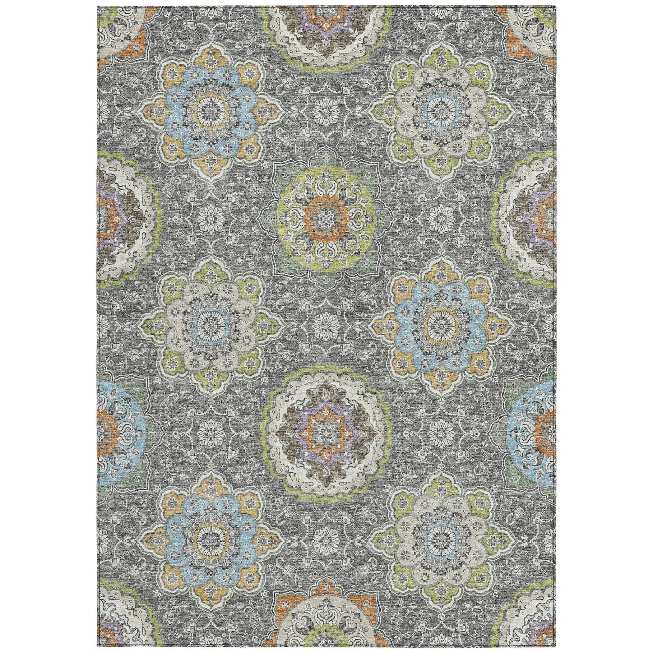 8' X 10' Gray And Brown Floral Medallion Washable Indoor Outdoor Area Rug Homeroots Outdoor