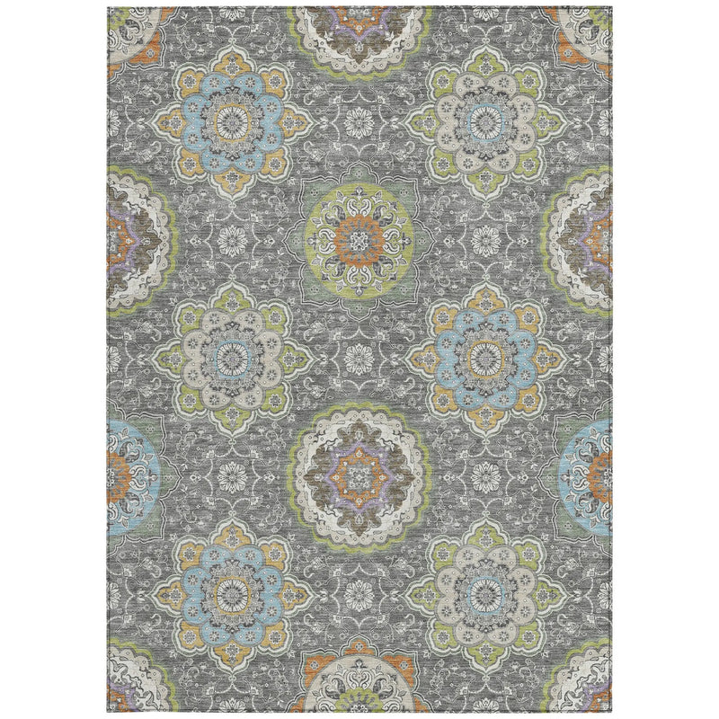 8' X 10' Gray And Brown Floral Medallion Washable Indoor Outdoor Area Rug Homeroots Outdoor
