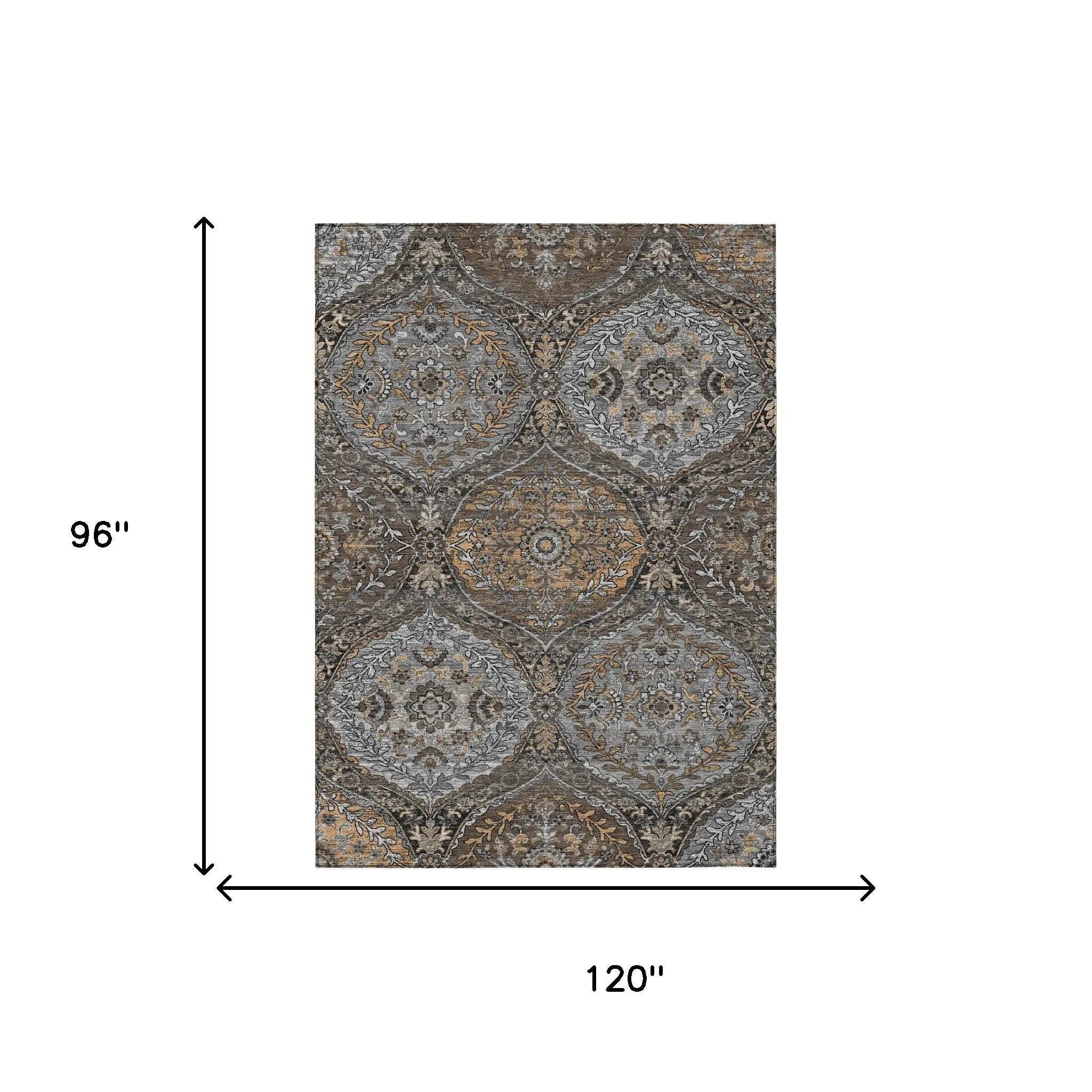 8' X 10' Gray And Brown Ogee Washable Indoor Outdoor Area Rug Homeroots Outdoor
