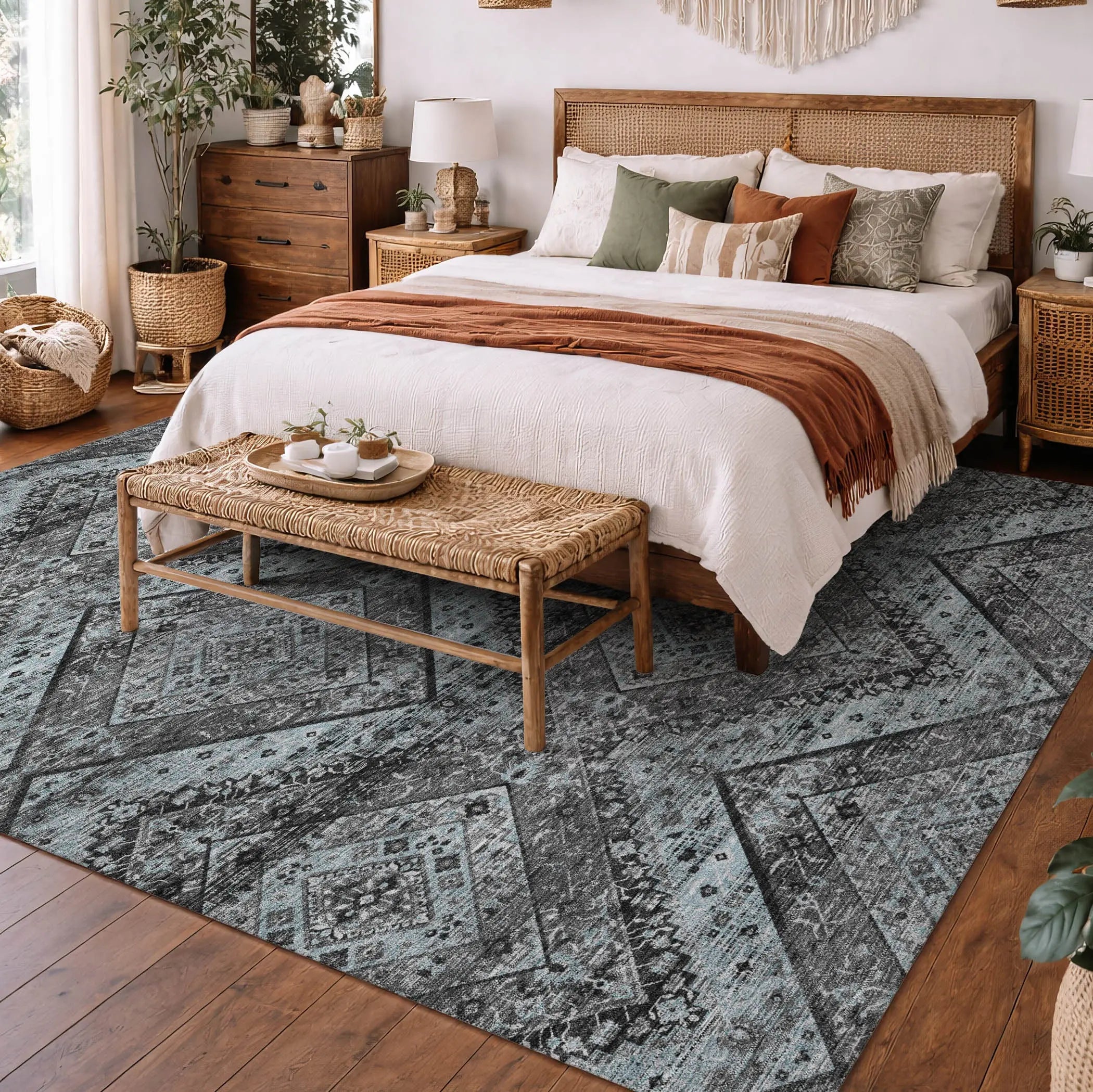 8' X 10' Gray And Brown Tribal Washable Indoor Outdoor Area Rug Homeroots Outdoor