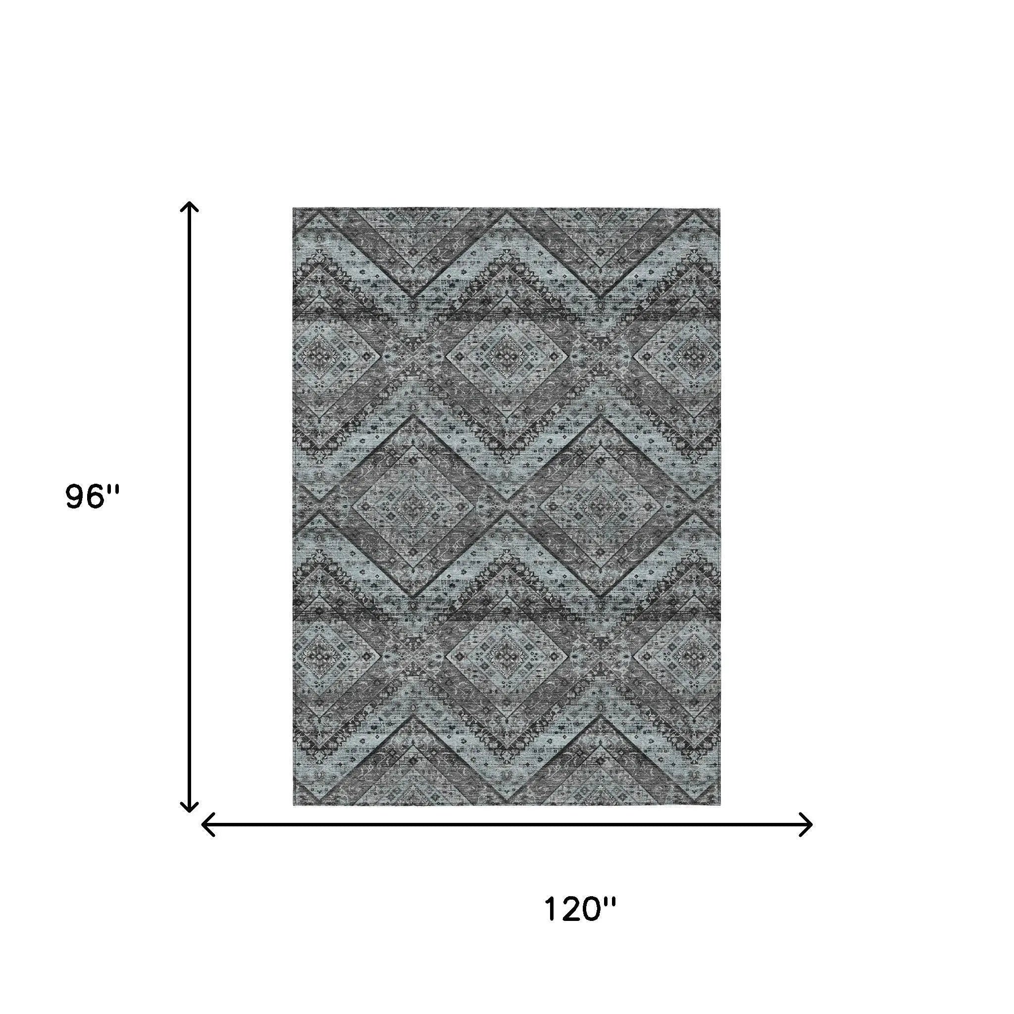 8' X 10' Gray And Brown Tribal Washable Indoor Outdoor Area Rug Homeroots Outdoor