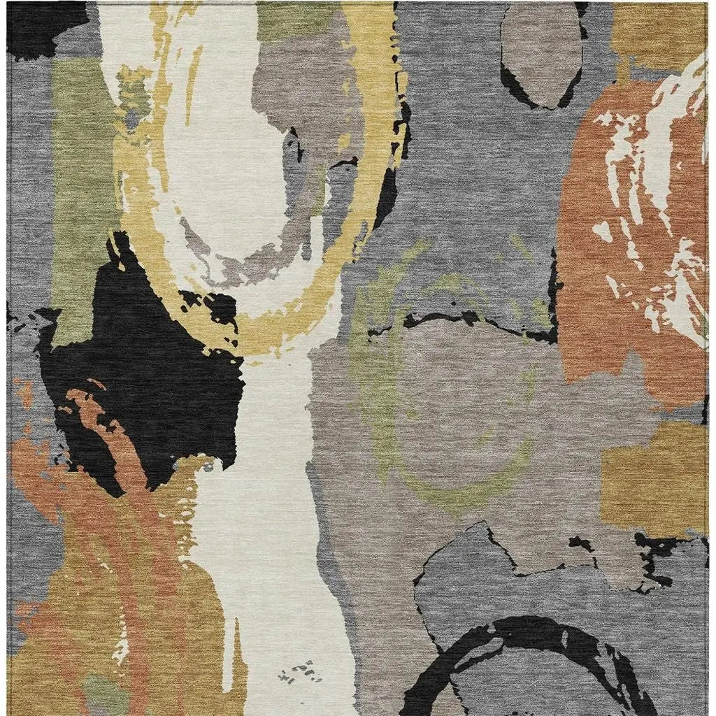 8' X 10' Gray And Copper Abstract Washable Indoor Outdoor Area Rug Homeroots Outdoor