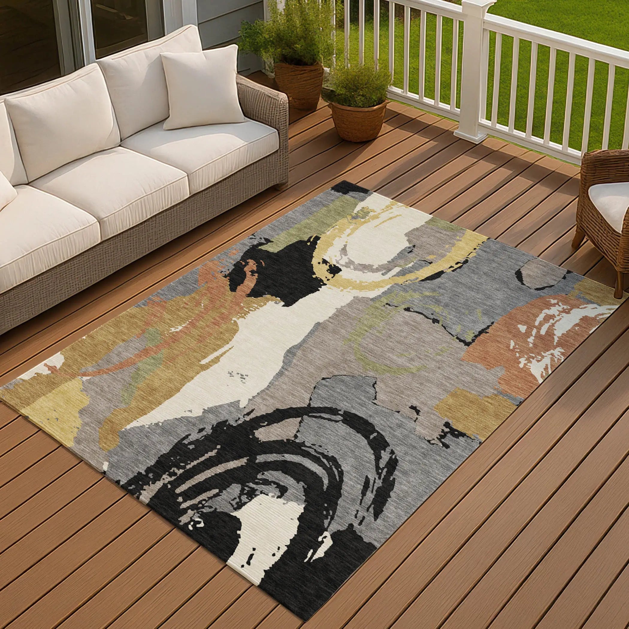 8' X 10' Gray And Copper Abstract Washable Indoor Outdoor Area Rug Homeroots Outdoor