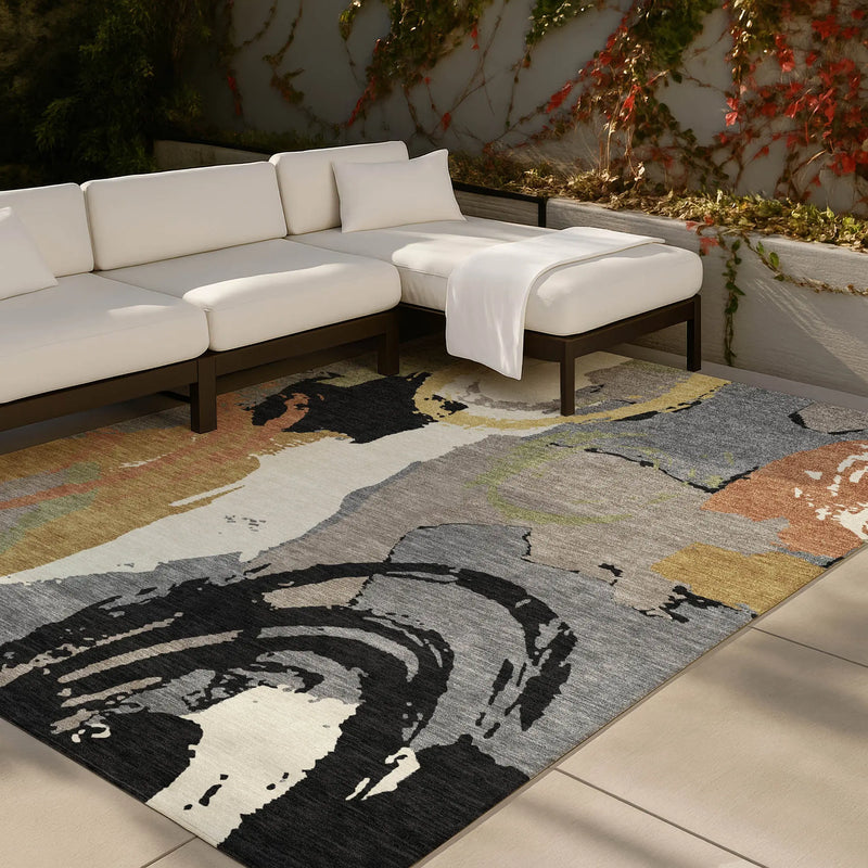 8' X 10' Gray And Copper Abstract Washable Indoor Outdoor Area Rug Homeroots Outdoor