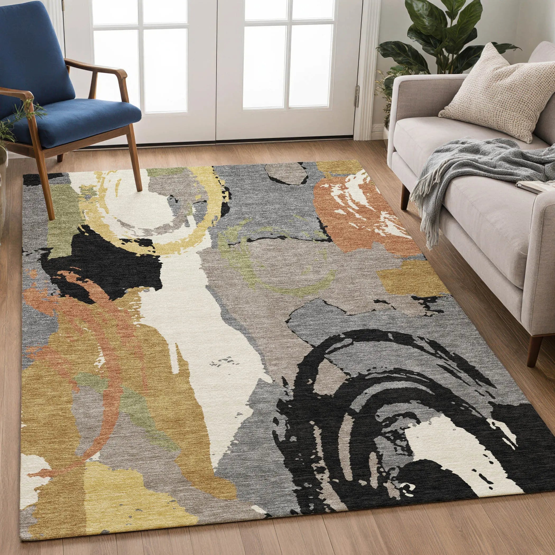 8' X 10' Gray And Copper Abstract Washable Indoor Outdoor Area Rug Homeroots Outdoor