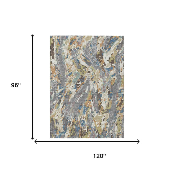 8' X 10' Gray And Copper Abstract Washable Indoor Outdoor Area Rug Homeroots Outdoor